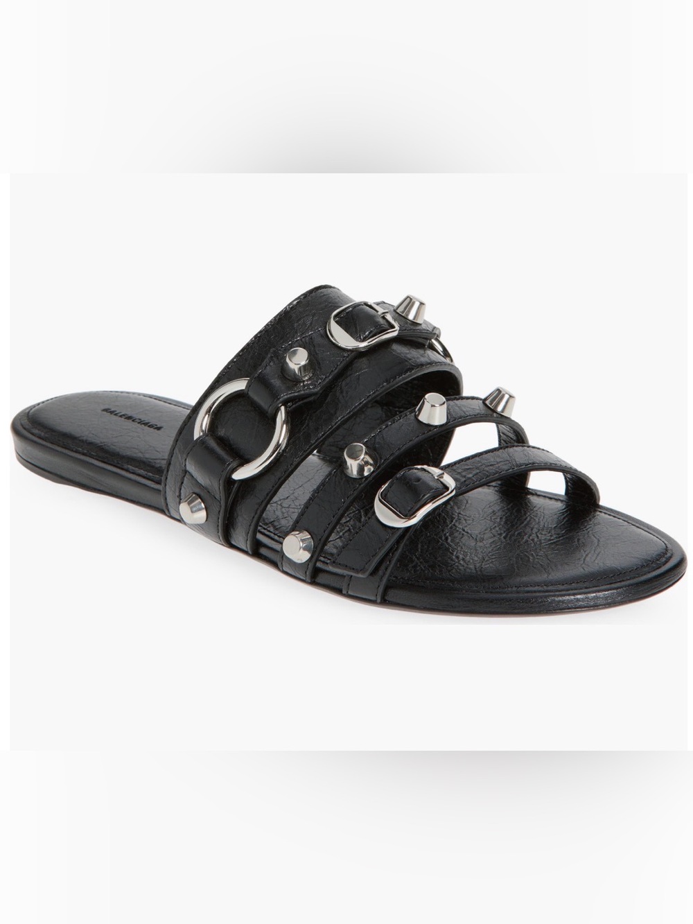 Balenciaga Women's City Embellished Slide Sandals Black/Silver Size EU 39C